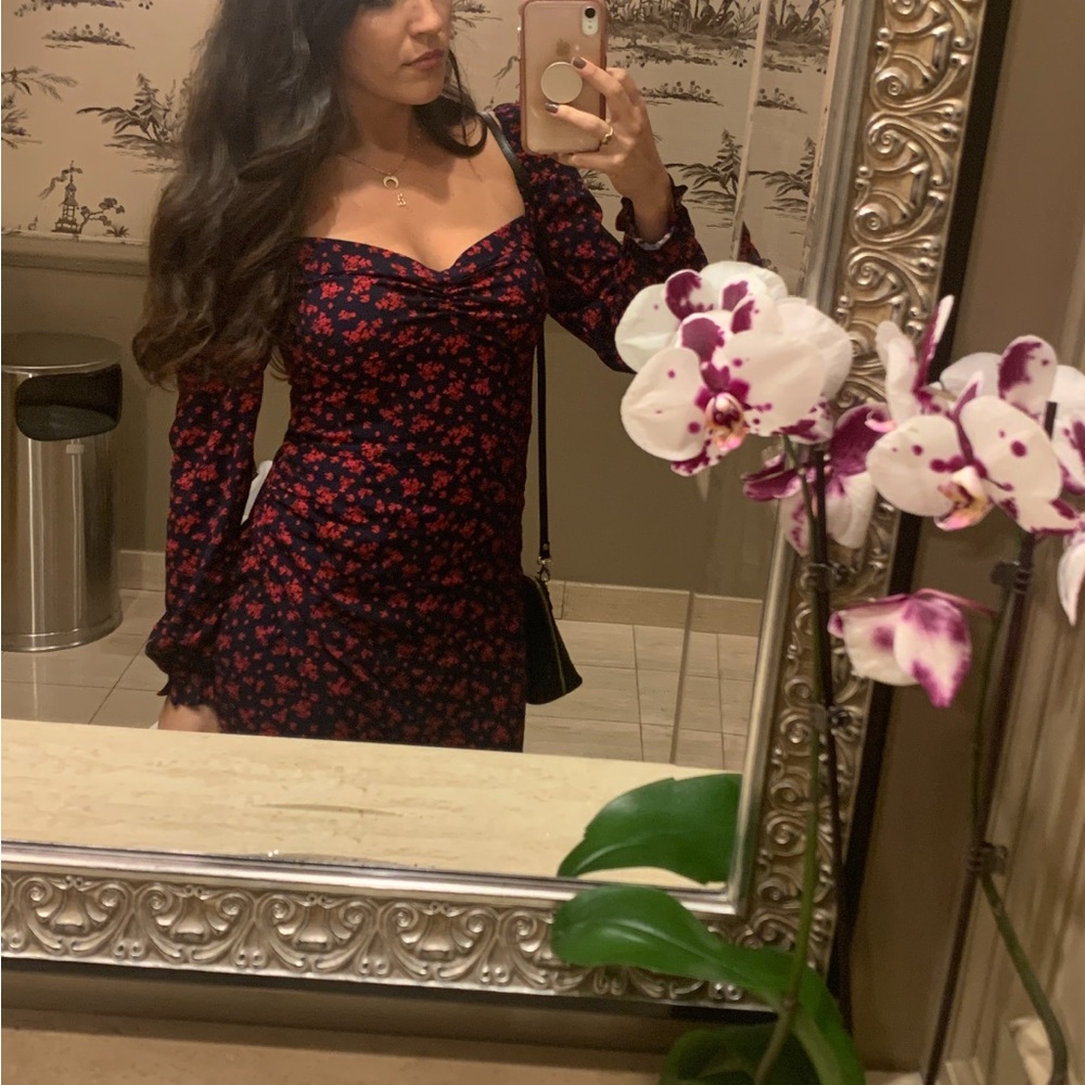 Row A Navy Floral Long Sleeve Dress
